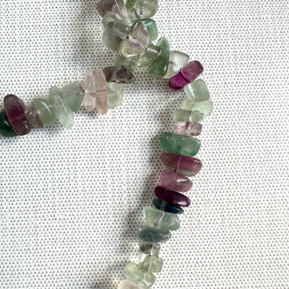 Natural Fluorite Chip Necklace, 35" Long Polished Gemstone Strand, Green & Purpl - Picture 4 of 11